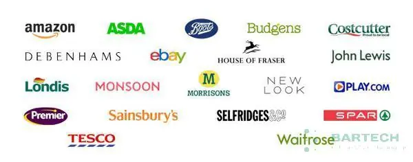 Logo các trang thương mại điện tử lớn như Amazon, eBay nơi mã EAN code được yêu cầu.