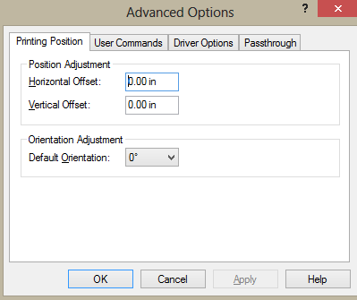 Ví dụ cài đặt tùy chọn nâng cao về vị trí in cho máy in mã vạch TSC