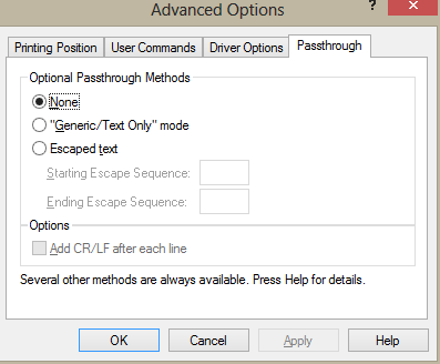 Ví dụ cài đặt chế độ đồ họa (Graphics Options) cho máy in mã vạch TSC