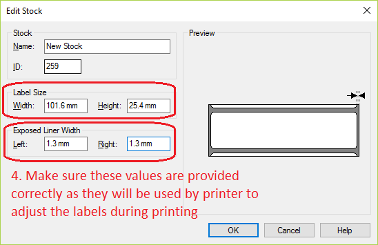 Thiết lập khổ giấy mới trong tab Page Setup của máy in mã vạch TSC