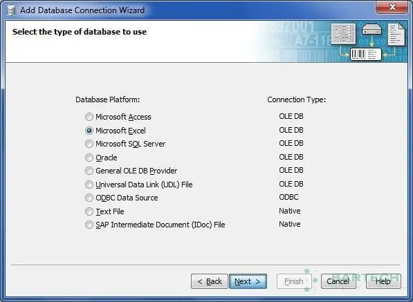 Chọn trang tính Excel chứa dữ liệu cần in tem trong Bartender.