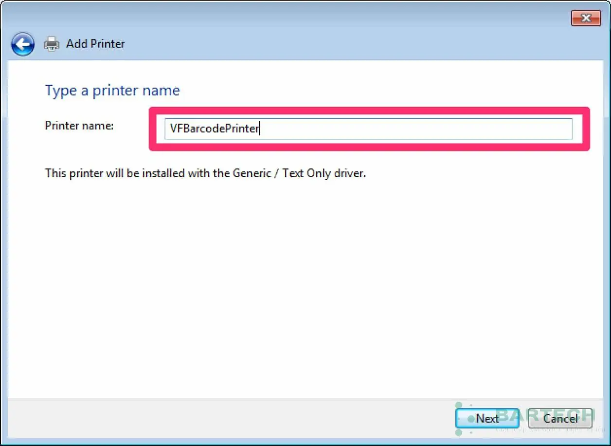 Đặt tên cho máy in Zebra GX430t để dễ nhận diện, ví dụ VFBarcodePrinter