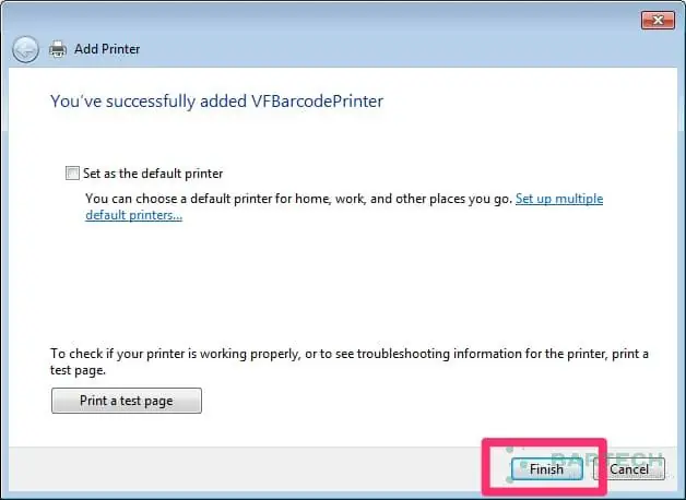 Hoàn tất cài đặt máy in Zebra GX430t, tùy chọn đặt làm máy in mặc định